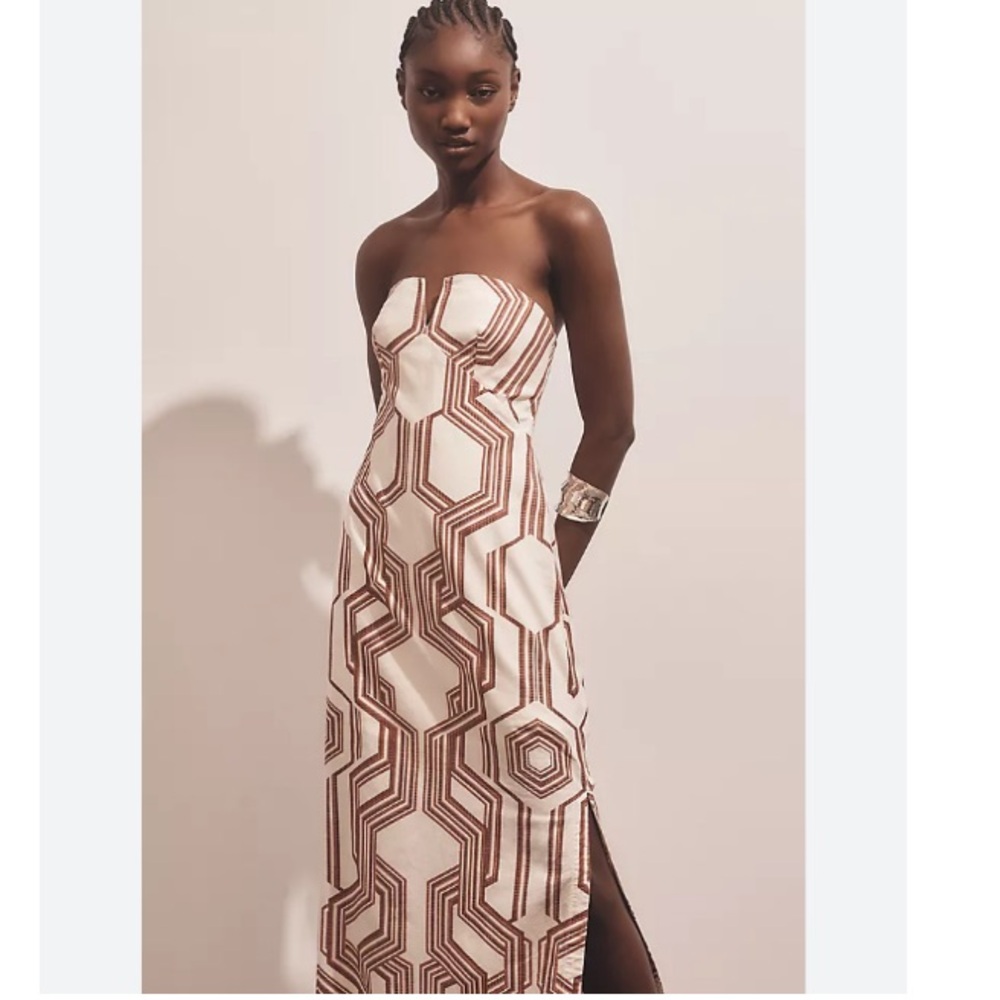 Anthropologie Brown and White Geometric Maxi Dress